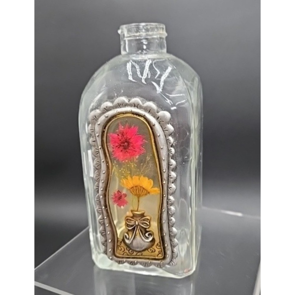 VTG Decorative Unbranded Floral Apothecary Decanter Bottle‎ NO TOPPER/STOPPER